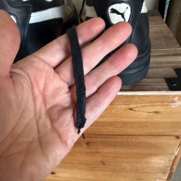 90s Vintage Puma Rudolf Dassler Black Ivory Leather Mid Lug Sole Boots Size 12 - Picture 17 of 17